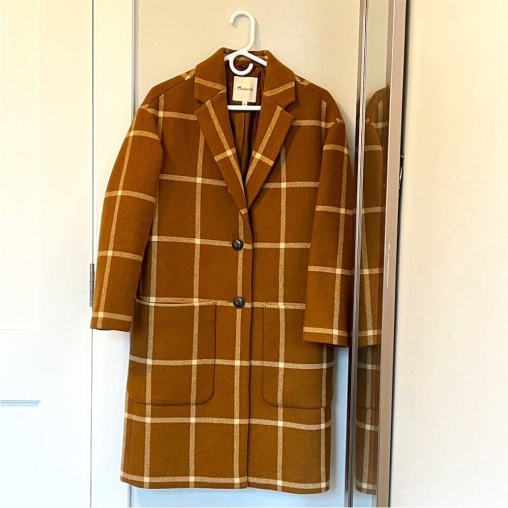 NEW! Madewell Windowpane coat brown plaid size XS elmcourt window pane - Picture 4 of 15